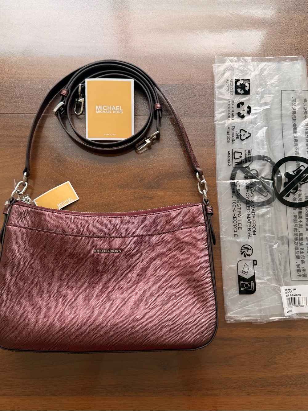 Michael Kors Saffiano Leather Shoulder Bag in Deep Wine